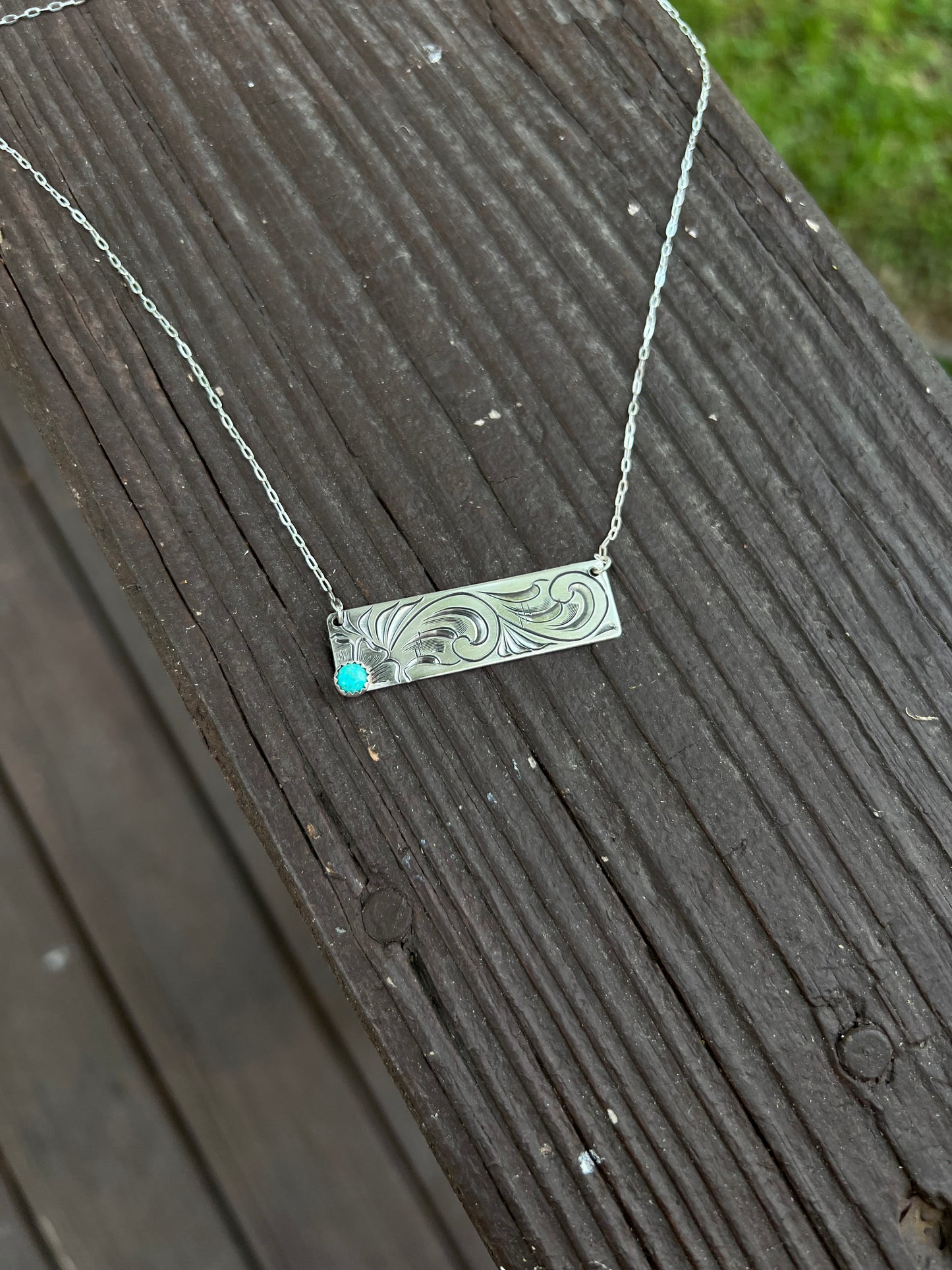 Sterling Engraved Bar Necklace