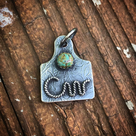 Sterling Eartag w/ Brand and Turquoise