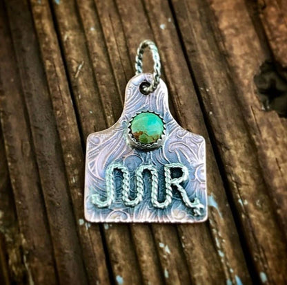 Sterling Eartag w/ Brand and Turquoise